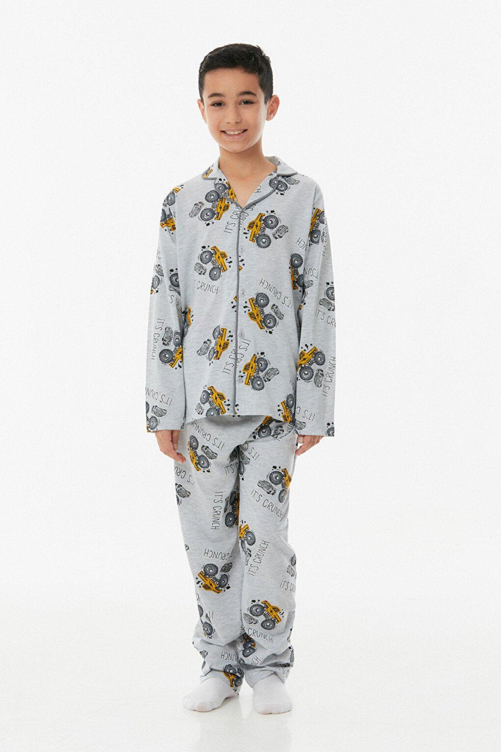 Printed Shirt Collar Unisex Pajama Set