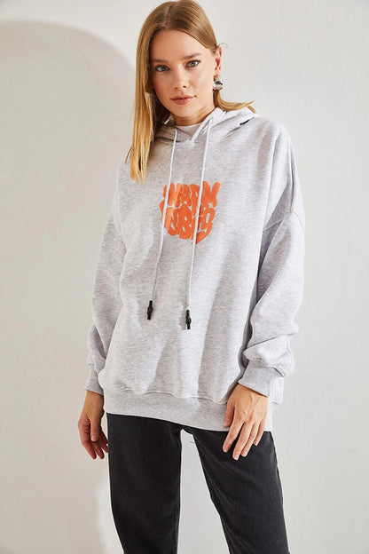 Women's Hooded Three Thread Chardone Front and Back Printed Oversize Hoodie