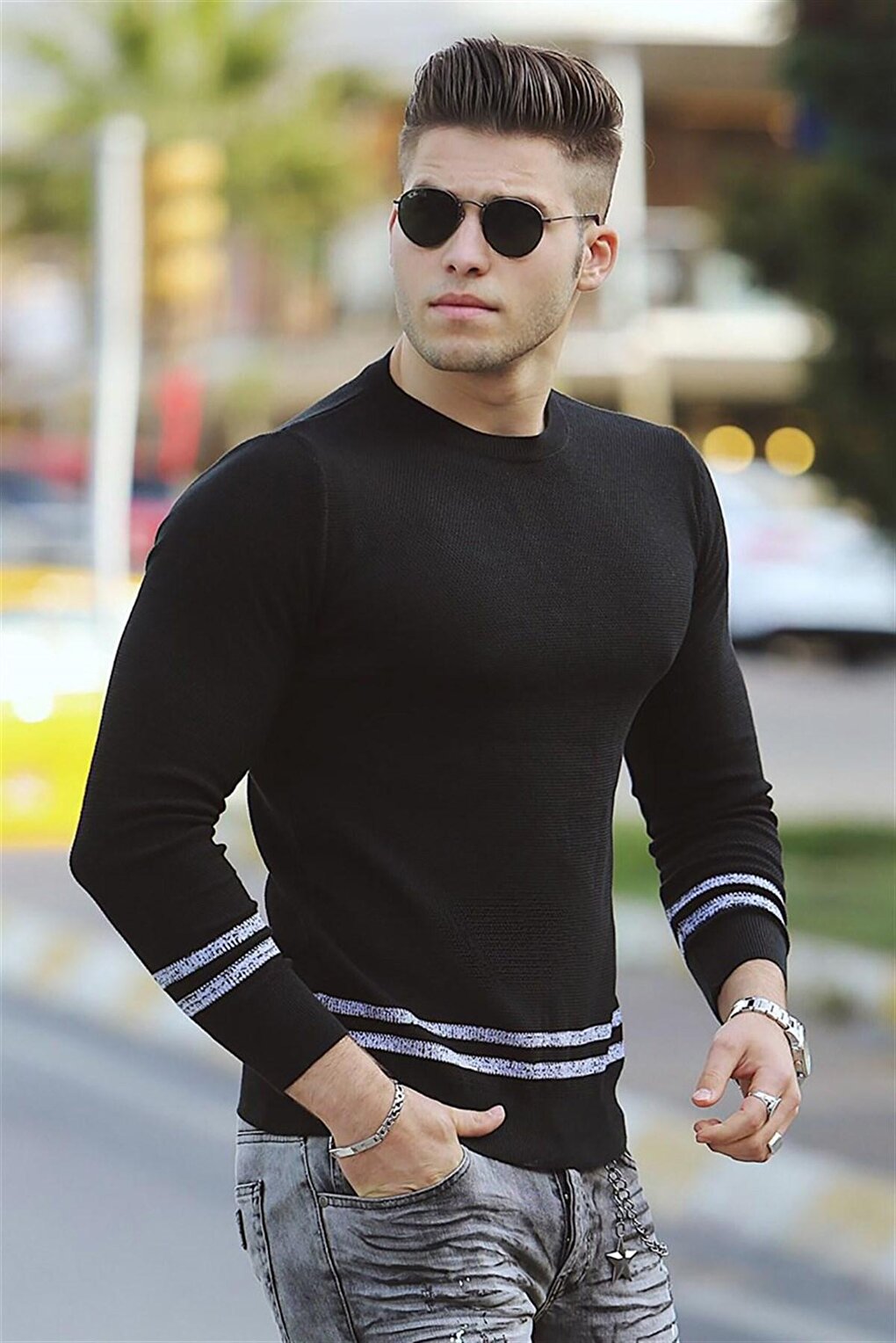 Black Crew Neck Knitwear 4358