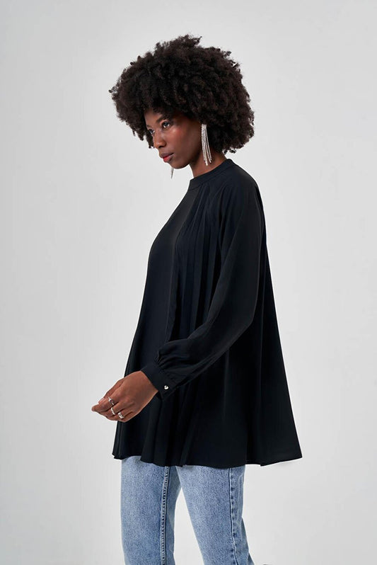 Pleated Pieced Black Tunic