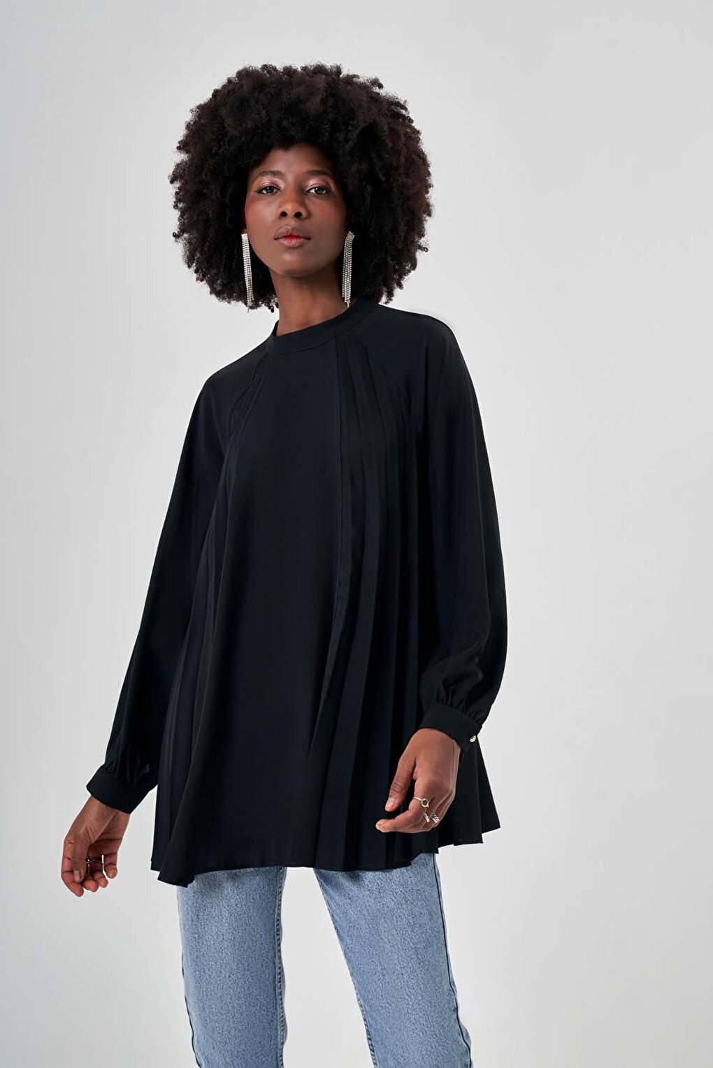 Pleated Pieced Black Tunic