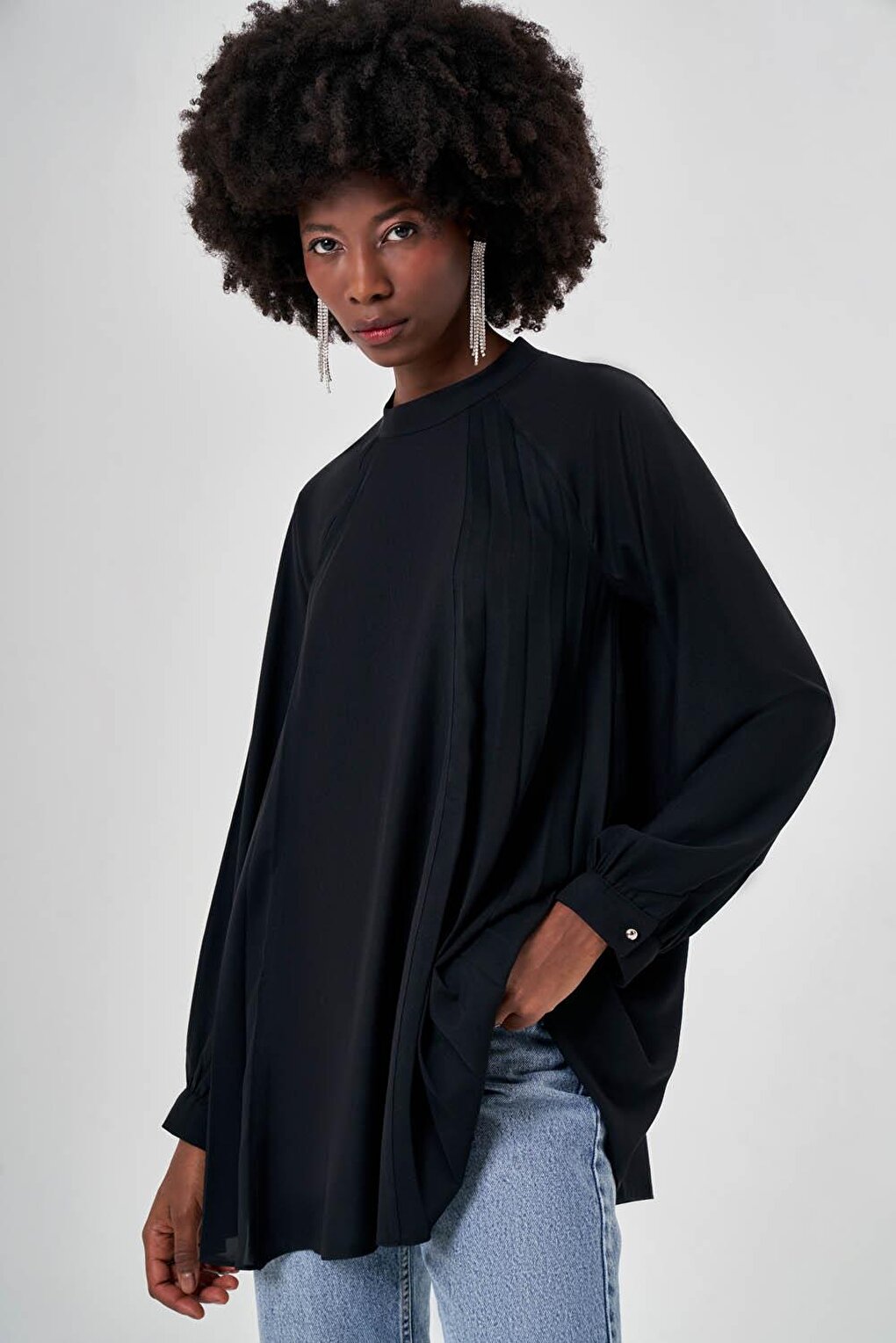 Pleated Pieced Black Tunic