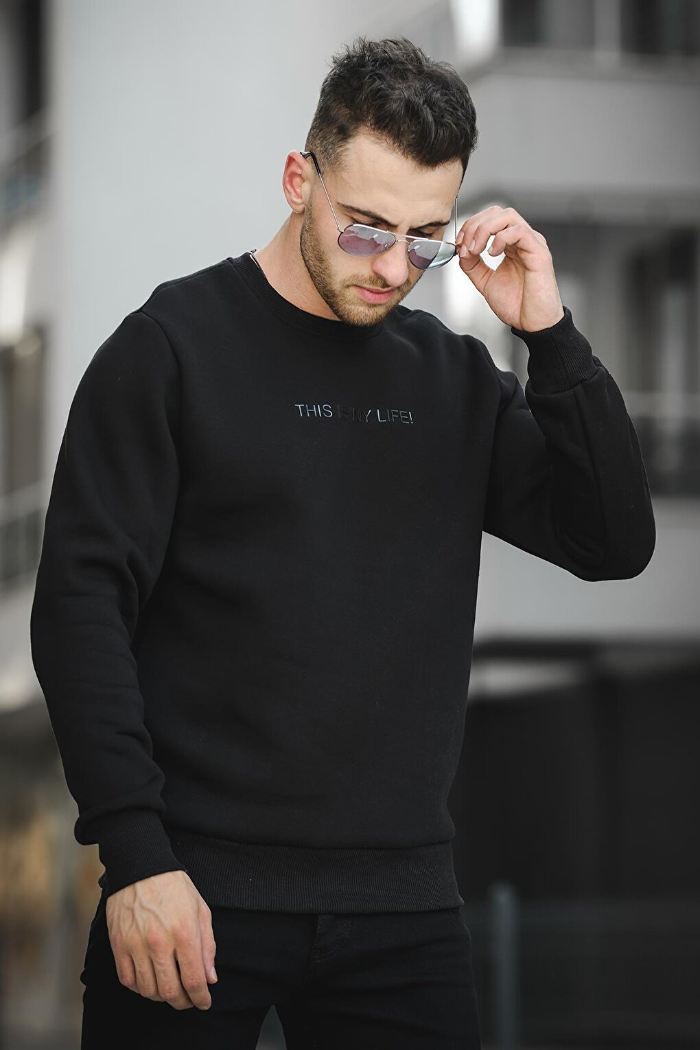 Three Thread Raised Embossed Printed Crew Neck Men's Sweatshirt