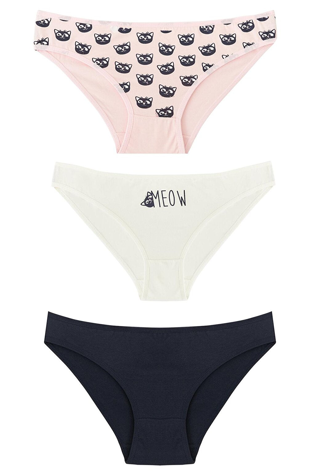 Women's Ecru MEOW 3-Piece Panties 208