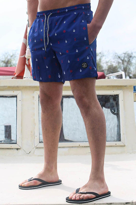 Navy Blue Patterned Men's Swim Shorts 6376