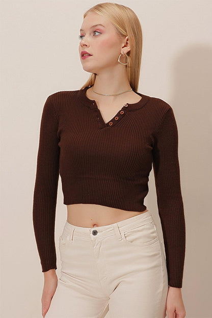 Bagel Collar Half Button Knitwear BLOUSE