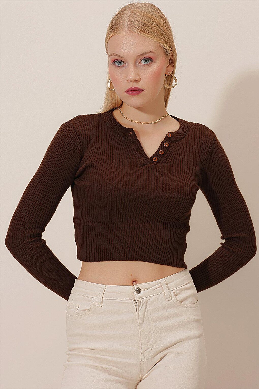 Bagel Collar Half Button Knitwear BLOUSE