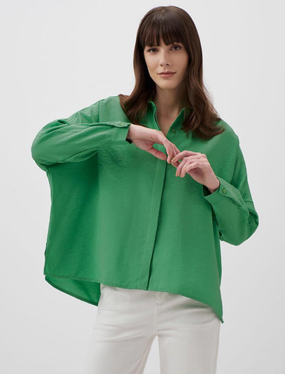 Light Green Loose Cut Low Sleeve Long Back Woven Shirt