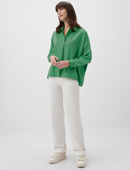 Light Green Loose Cut Low Sleeve Long Back Woven Shirt