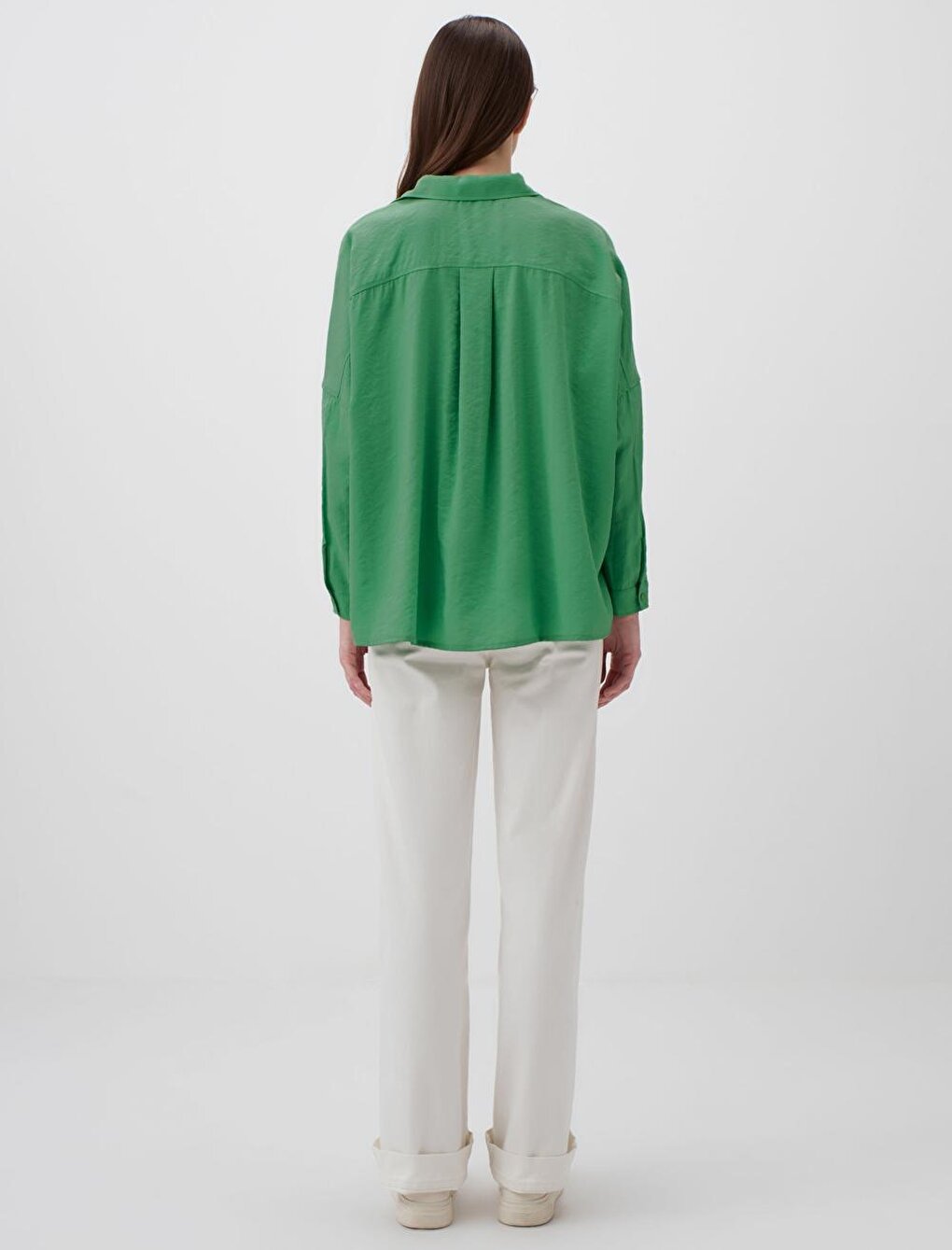 Light Green Loose Cut Low Sleeve Long Back Woven Shirt