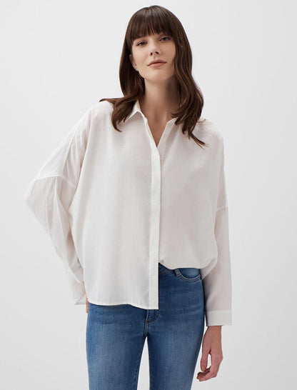 White Loose Cut Low Sleeve Long Back Woven Shirt