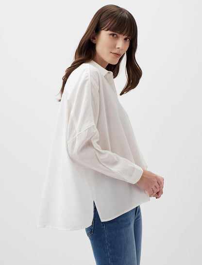 White Loose Cut Low Sleeve Long Back Woven Shirt