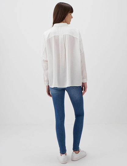 White Loose Cut Low Sleeve Long Back Woven Shirt