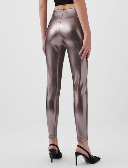 Dark Silver High Waist Narrow Leg Foil Printed Tights