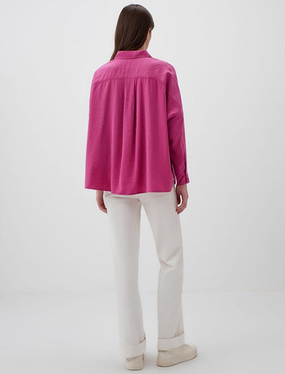 Pink Loose Cut Low Sleeve Long Back Woven Shirt