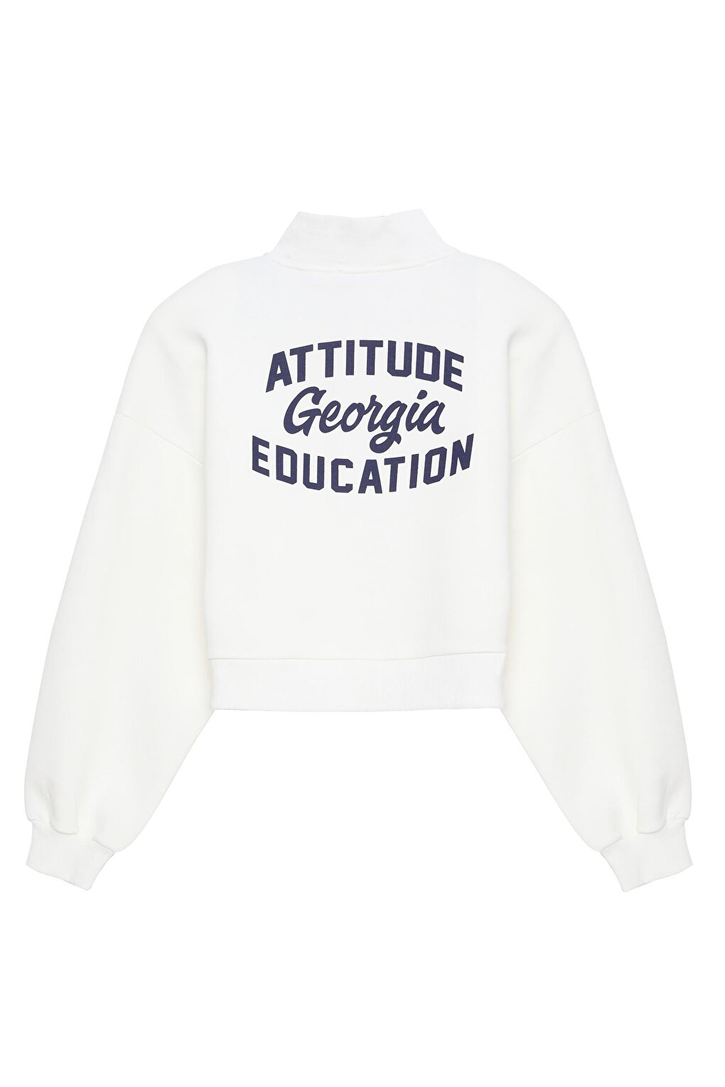 Crop Sweatshirt Ecru with Text Printed on the Back