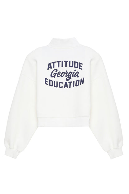 Crop Sweatshirt Ecru with Text Printed on the Back