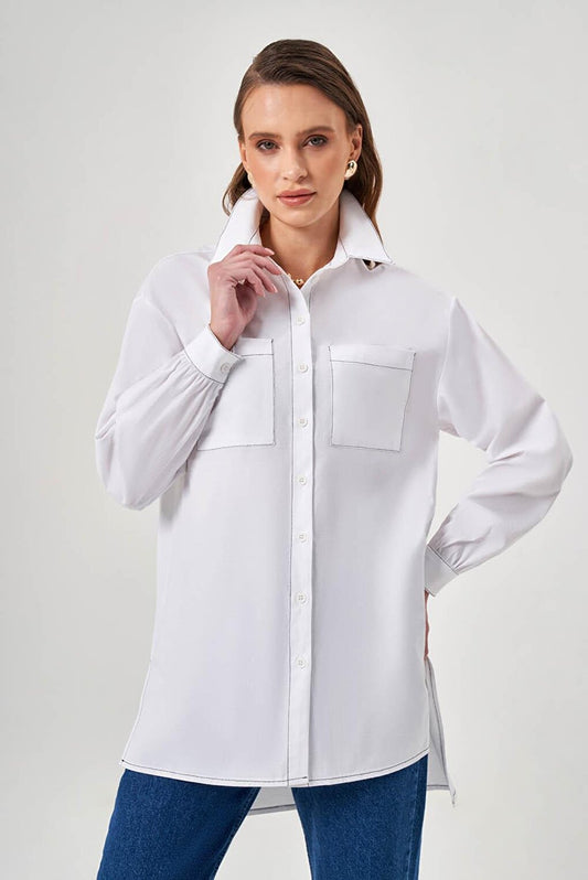 Long Back Poplin White Shirt