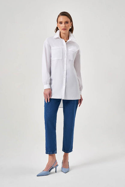 Long Back Poplin White Shirt