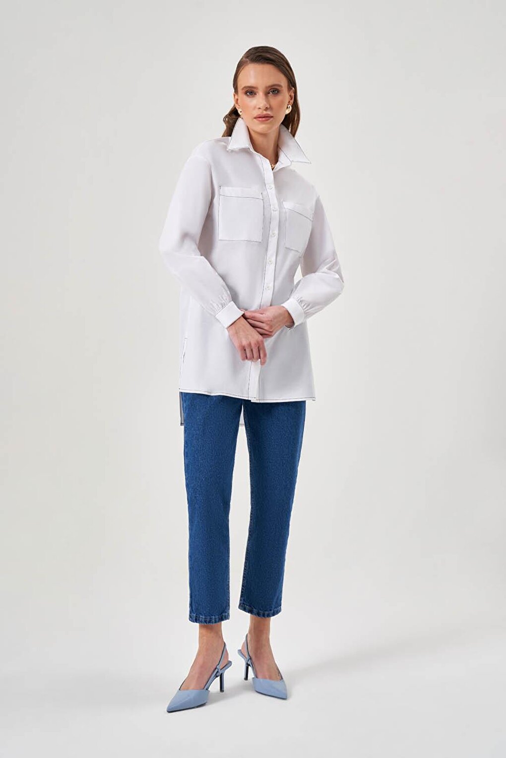 Long Back Poplin White Shirt