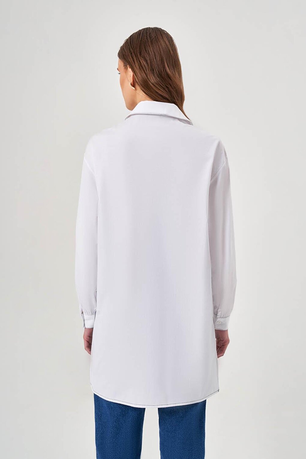 Long Back Poplin White Shirt