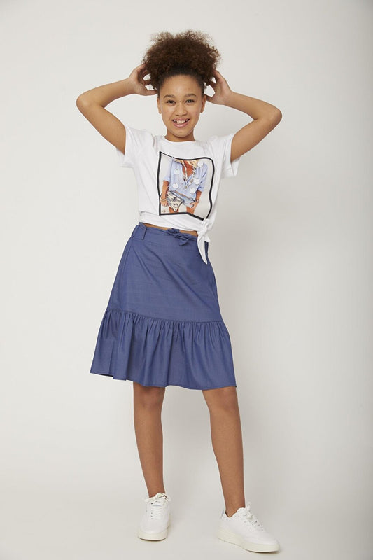 Girl's Pleated Jean Skirt