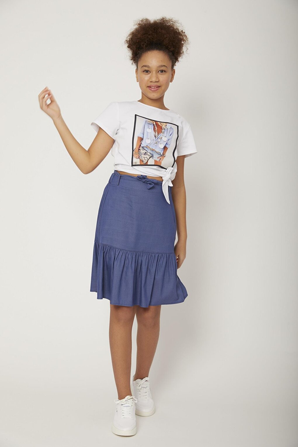 Girl's Pleated Jean Skirt