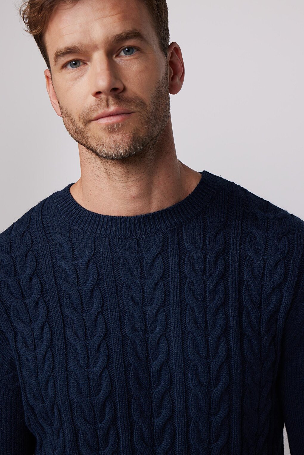 Slim Fit Crew Neck Patterned Navy Blue Men's Sweater