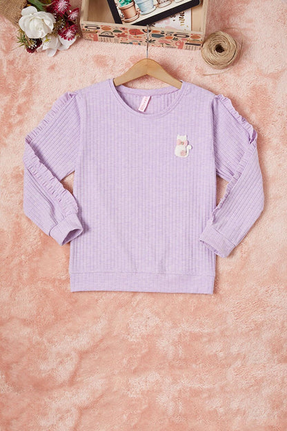 Lilac Frilled Cat Embroidered Girl's Badi 16577