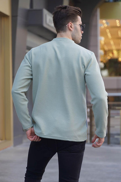 Mint Green Color Blocked Crew Neck Sweatshirt 6015