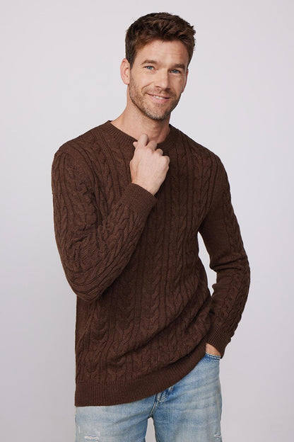 Slim Fit Crew Neck Patterned Brown Men's Sweater