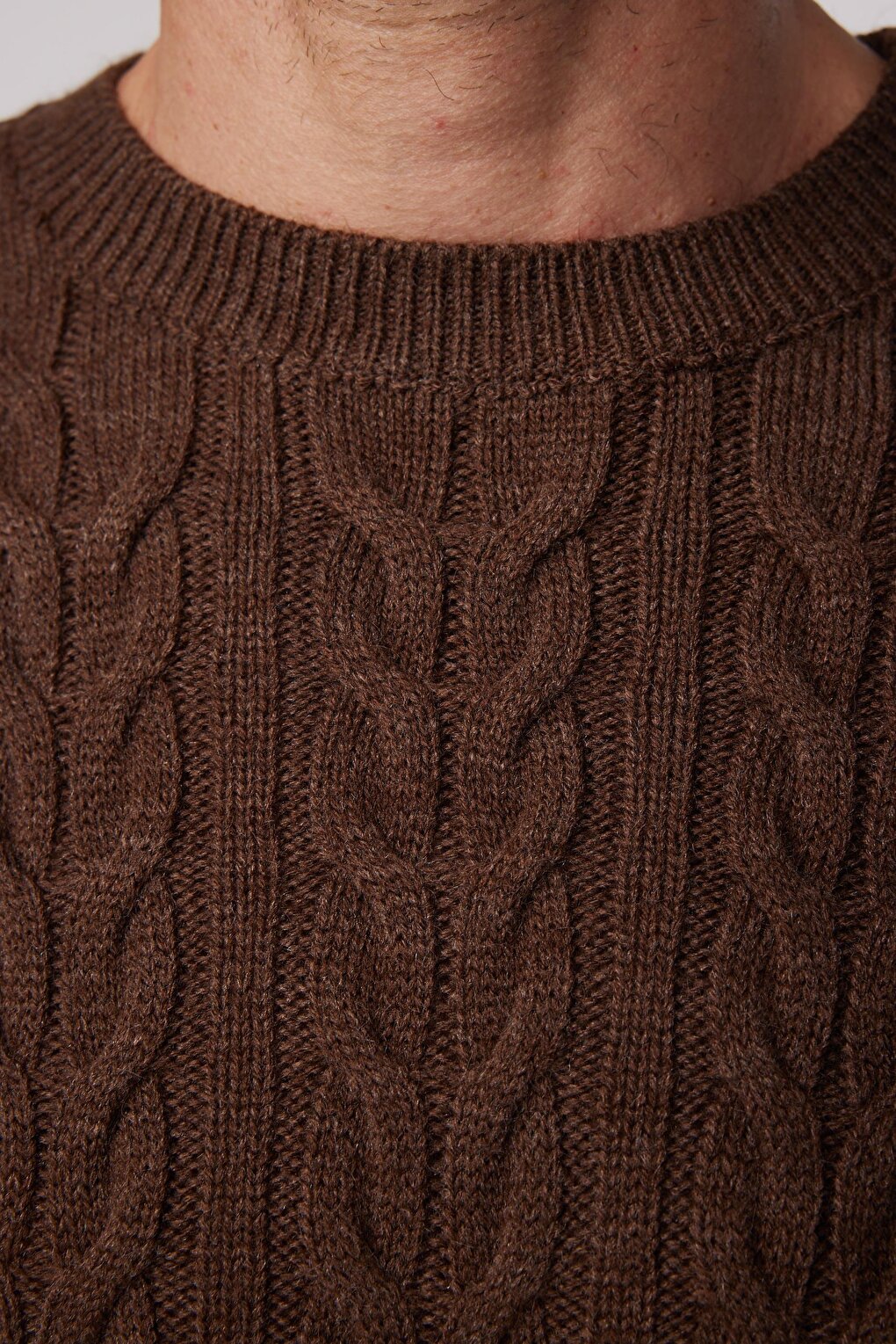 Slim Fit Crew Neck Patterned Brown Men's Sweater