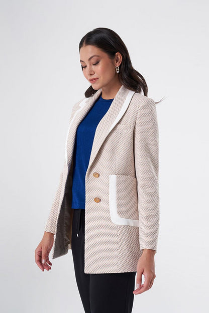 Beige Jacket with Collar and Pocket Piping