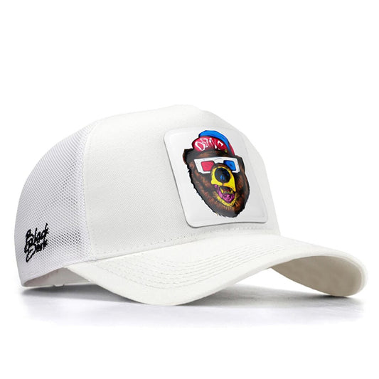 V1 Trucker Bear - Unisex White Hat (Cap) with 2 Code Logo