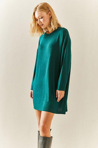 Emerald Green Crew Neck Flowy Knitted Dress 3YXK6-47544-44