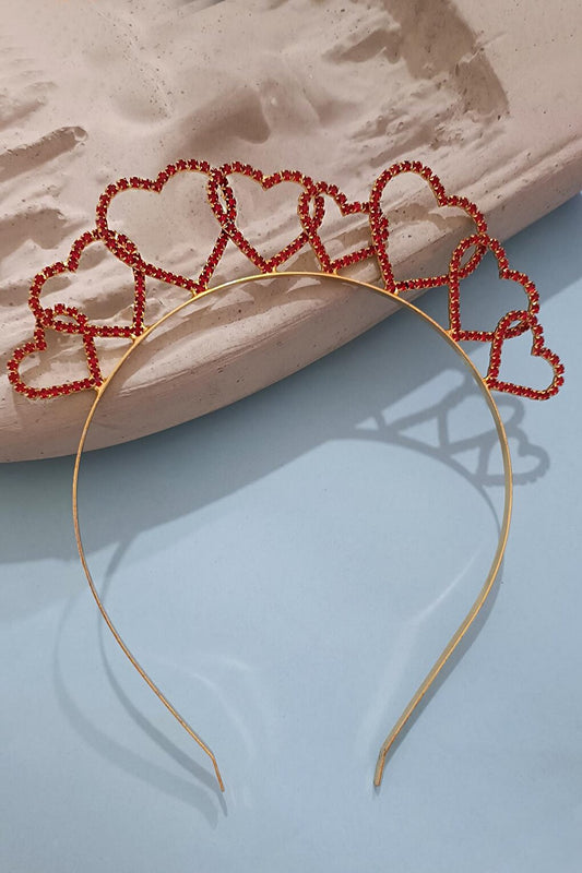 Red Row Stone Heart Detailed Party Crown Heart Crown