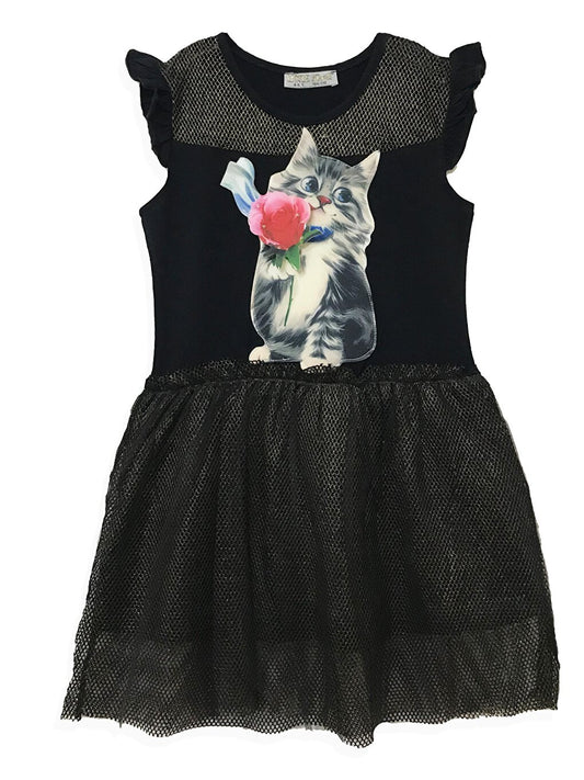 Girl's Rose and Cat Dress