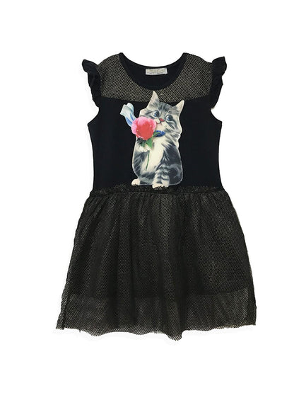 Girl's Rose and Cat Dress