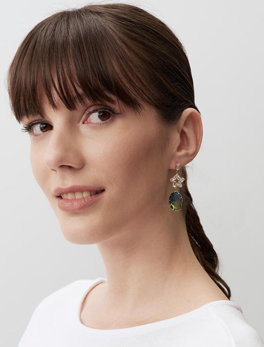 Shiny Earrings with Blue Green Large Stone Figures