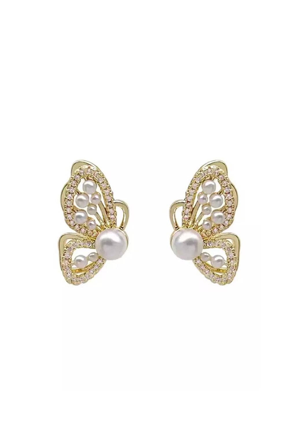 Symmetrical Butterfly Pearl Stud Earrings