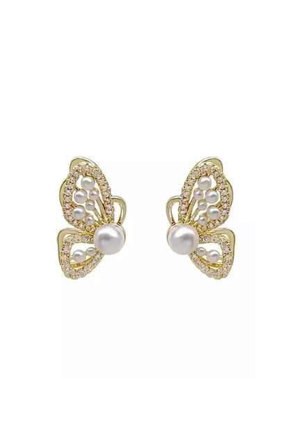 Symmetrical Butterfly Pearl Stud Earrings