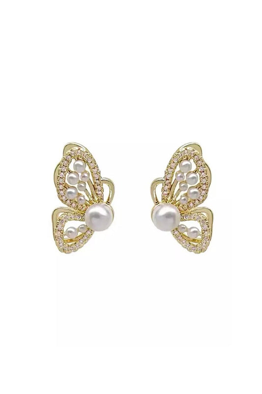 Symmetrical Butterfly Pearl Stud Earrings