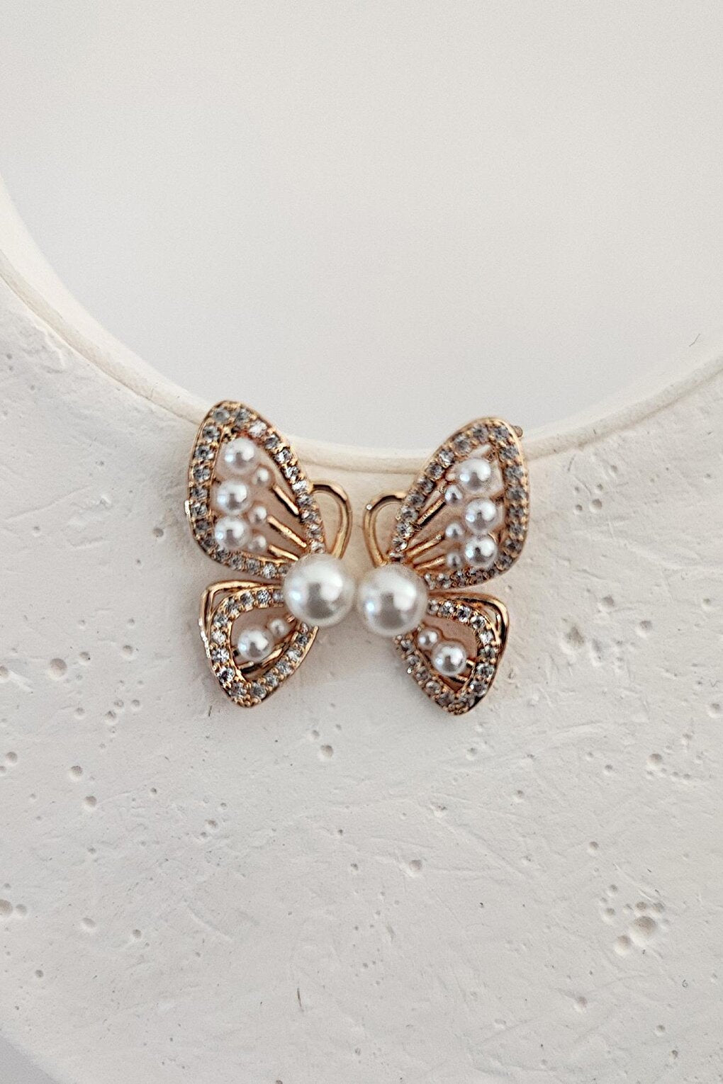 Symmetrical Butterfly Pearl Stud Earrings