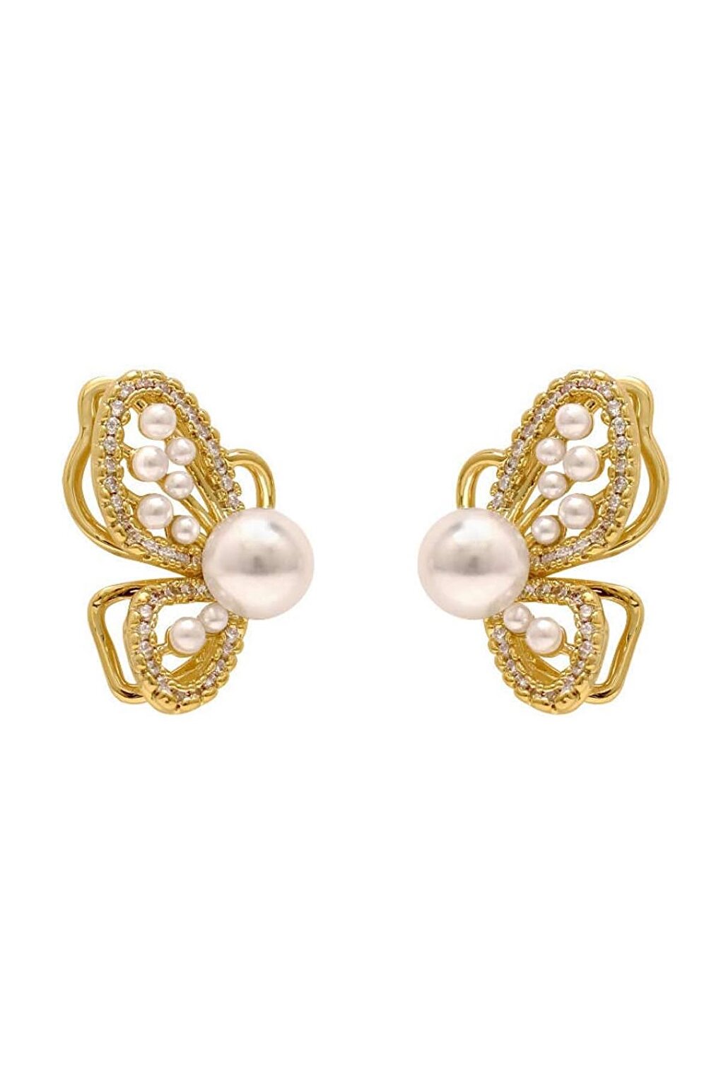 Symmetrical Butterfly Pearl Stud Earrings