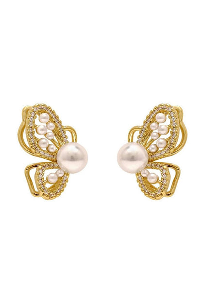 Symmetrical Butterfly Pearl Stud Earrings