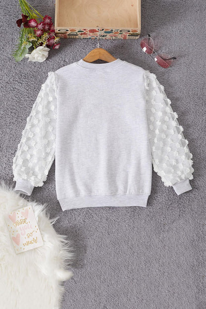 Gray Daisy Embroidered Lace Sleeves Girl's Sweatshirt 17167