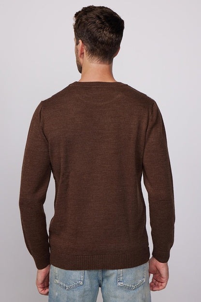 Slim Fit Crew Neck Front Patterned Men's Sweater