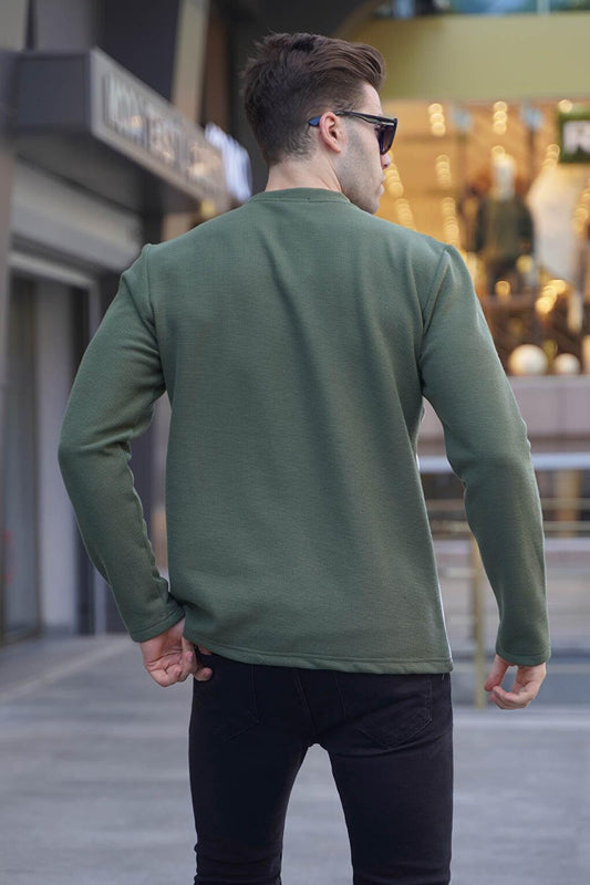 Khaki Color Blocked Crew Neck Sweatshirt 6015