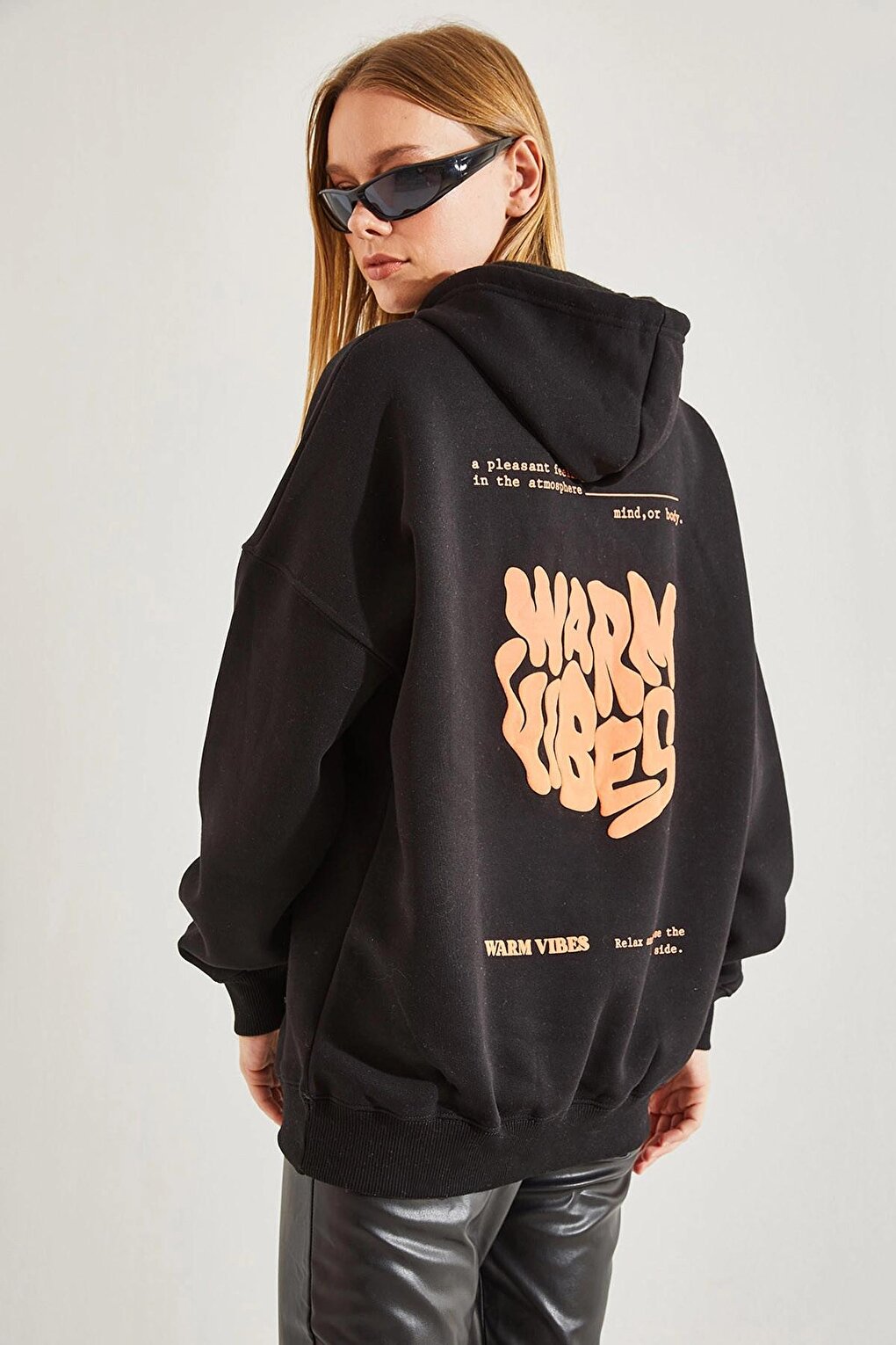 Women's Hooded Three Thread Chardone Front and Back Printed Oversize Hoodie