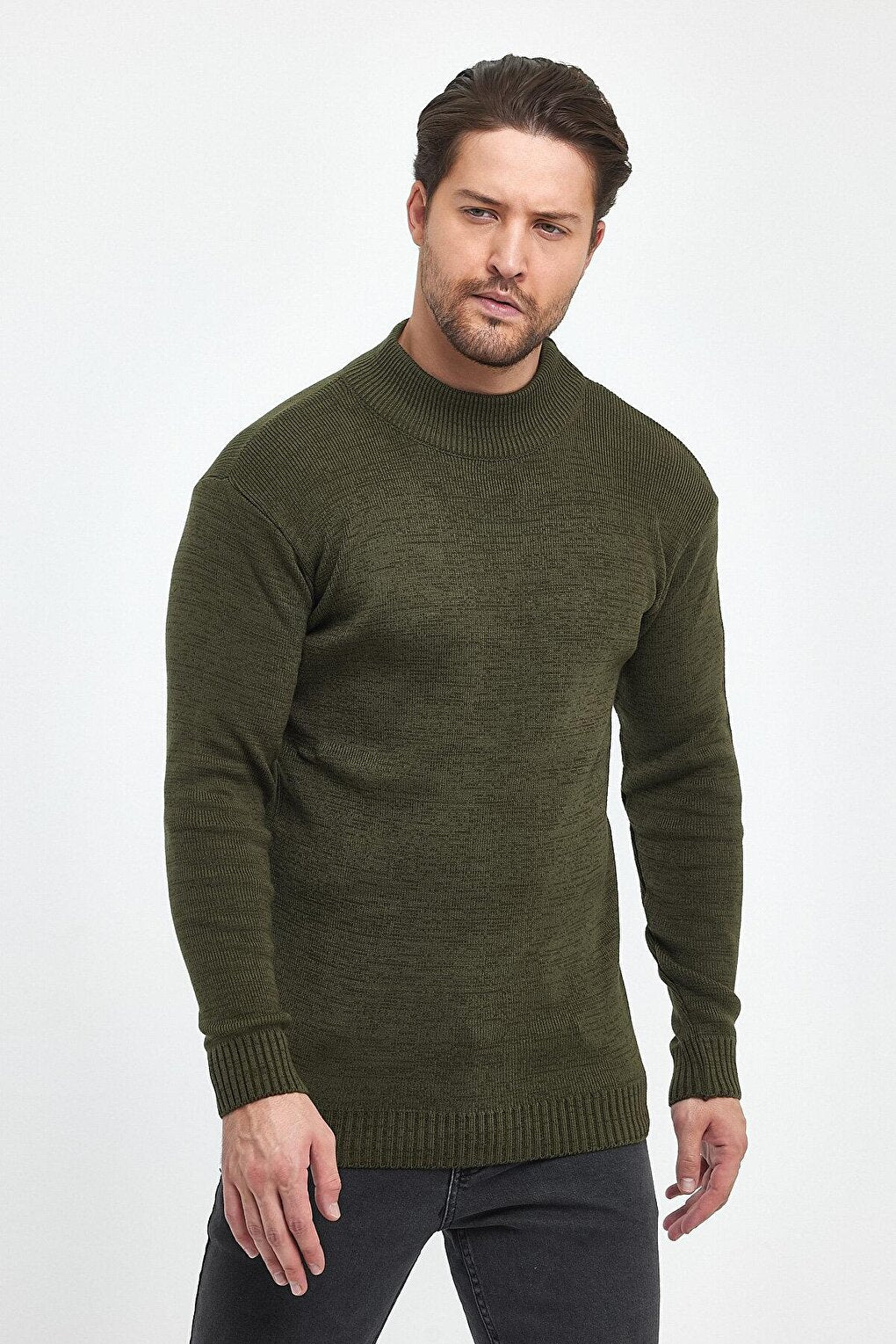 Regular Fit Half Turtleneck Textured Men's Knitwear Sweater RF0446